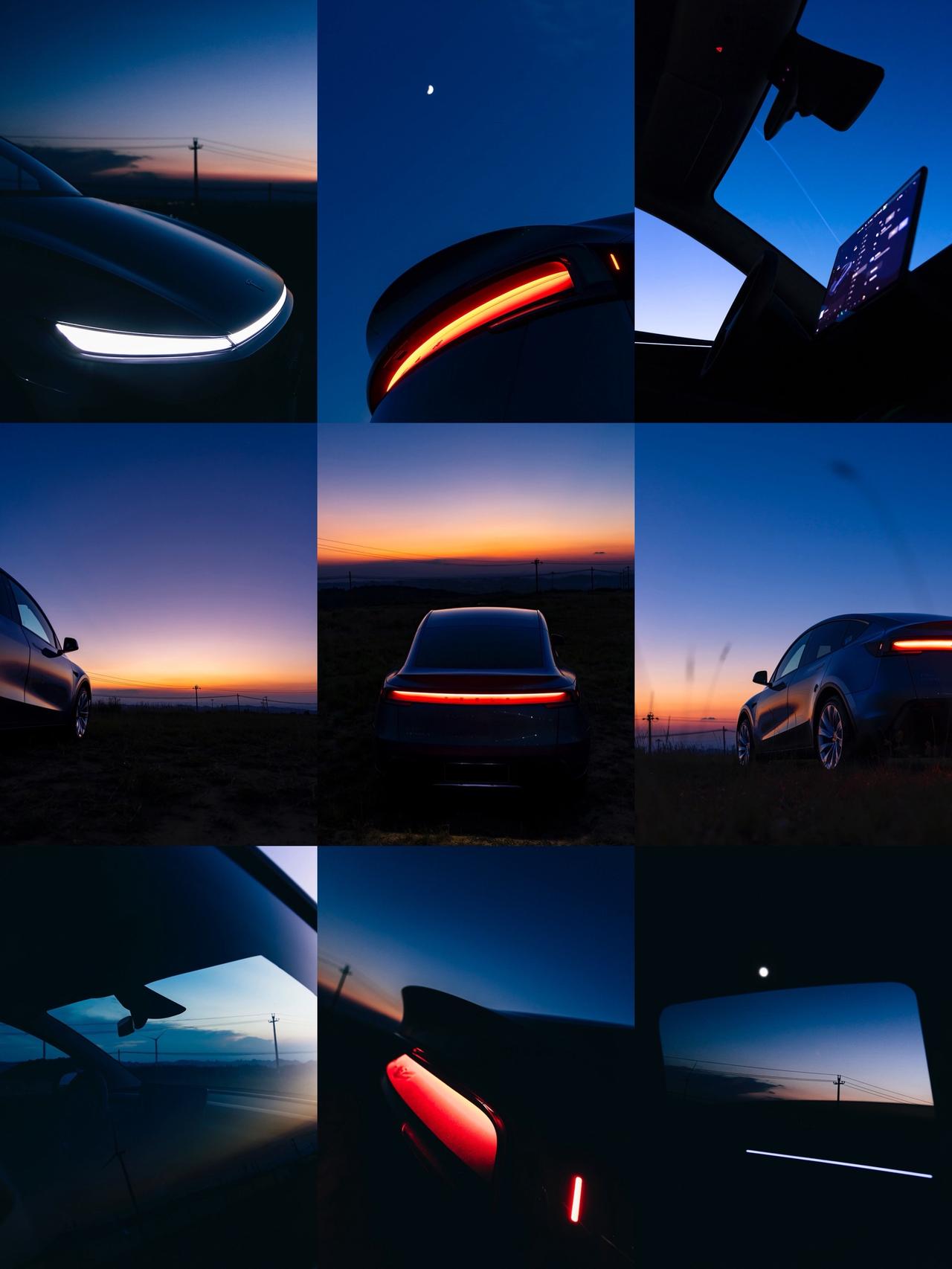 蓝调漫下来时，
车窗映着浅靛天光，
车灯轻轻划破暮色，
一路晕开的暖光，
刚好裹