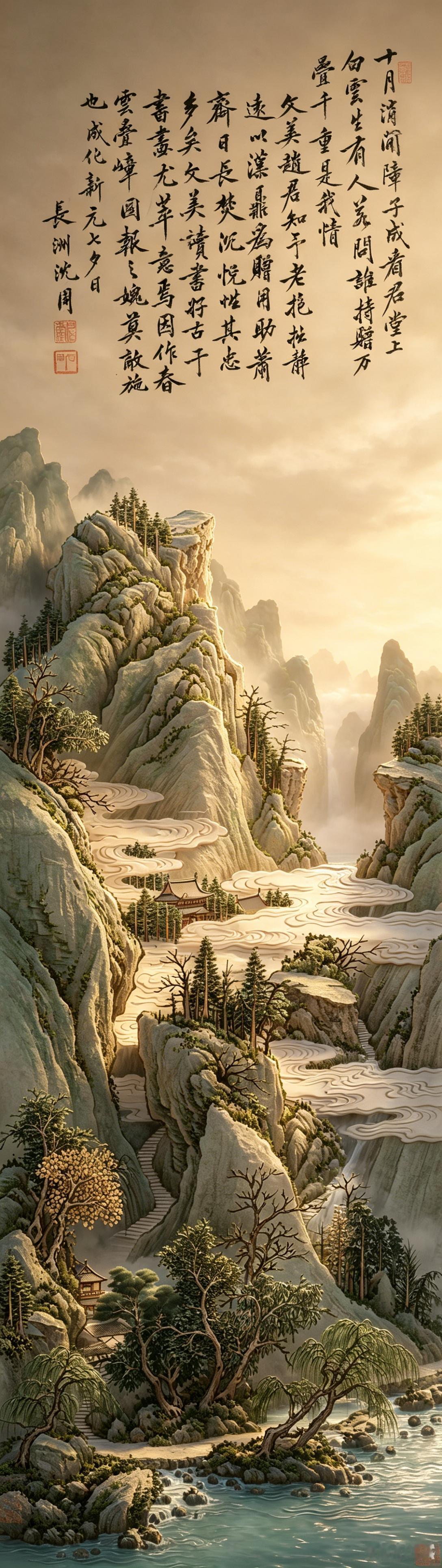 沈周把路画得那么绕，云裹得那么密，其实就一个意思：我在山里宅得好好的，就别来打扰