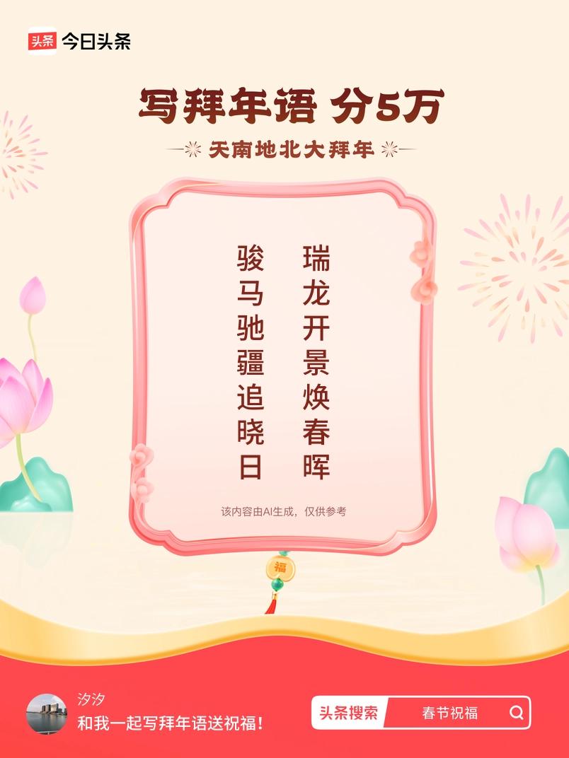 写拜年语送祝福新春拜年送祝福！我的祝福是：“骏马驰疆追晓日，瑞龙开景焕春晖”！快