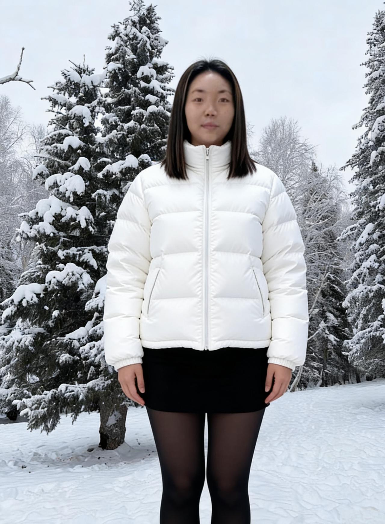 素雪覆千林，佳人立浅岑。
寒香凝袖底，清绝胜春深。