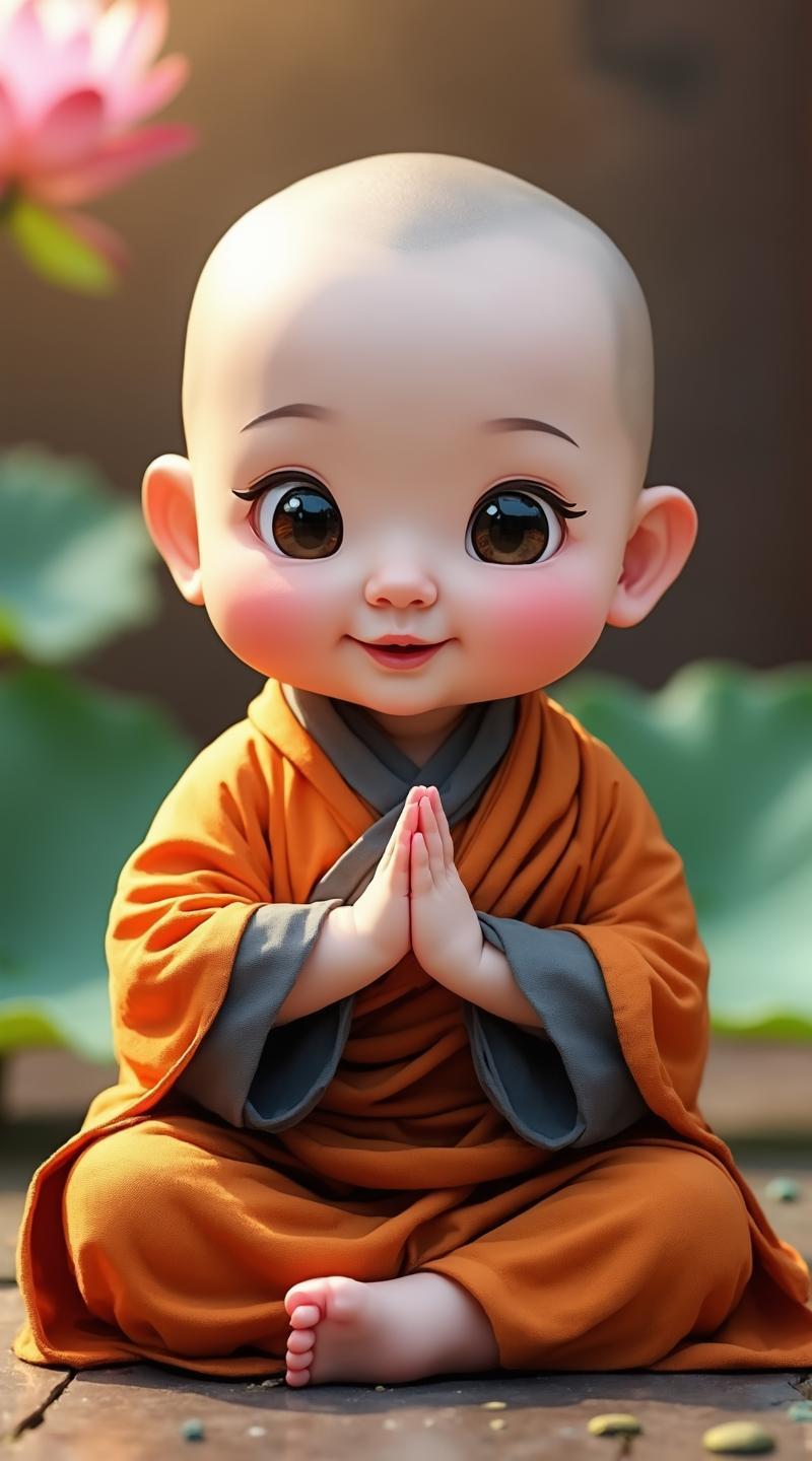 晒图笔记大赛萌化的小和尚，双手合十，静心冥想，佛光普照！🙏🌸