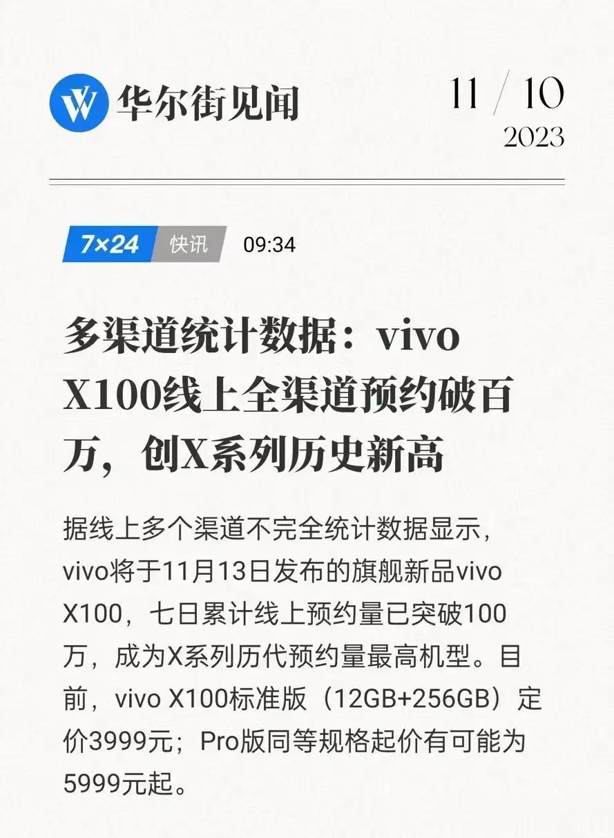 vivo x100预约量突破100万部……相信后面iqoo12、一加12都会放出