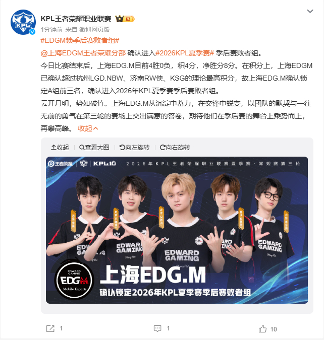 EDGM锁季后赛败者组 EDGM成功晋级季后赛，向目标继续进发！KPL