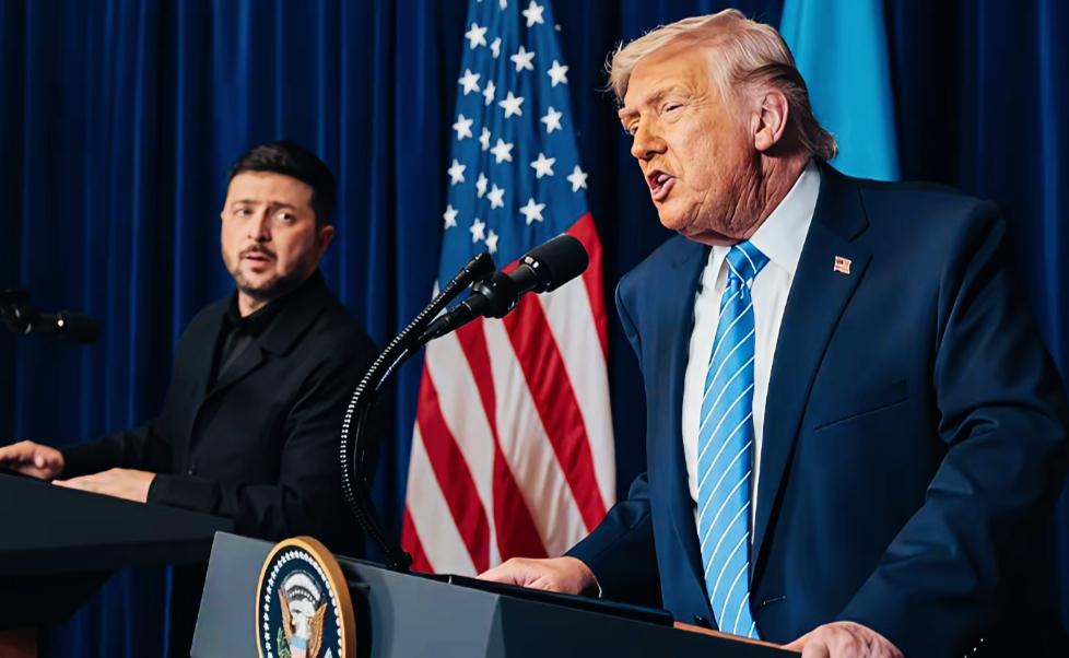 泽连斯基看向特朗普的眼神是什么意思呢？
特朗普好像讲的挺投入啊！
泽连斯基这表情