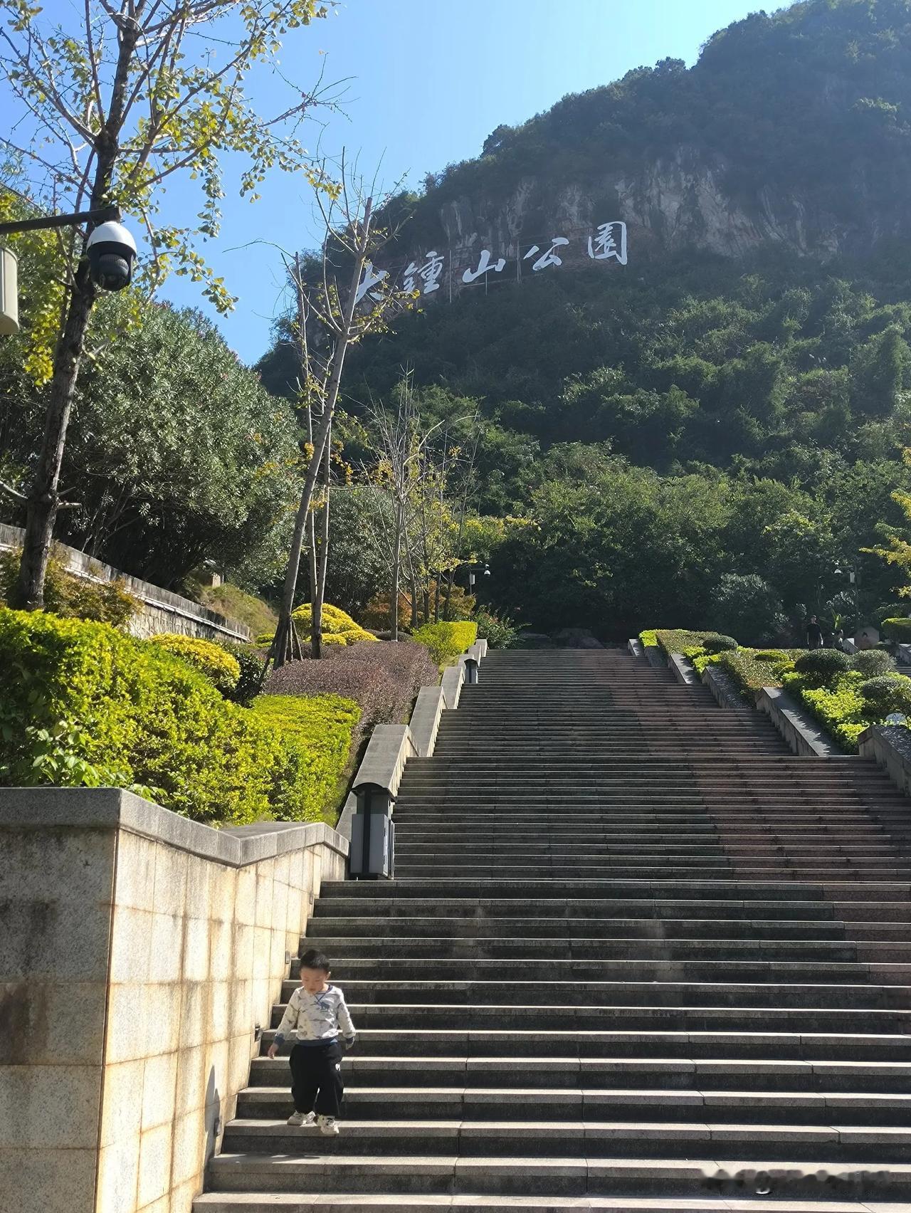 周末了，带娃去公园走走，没地方去，那就大钟山公园吧，8点44到门口，现在到家门口