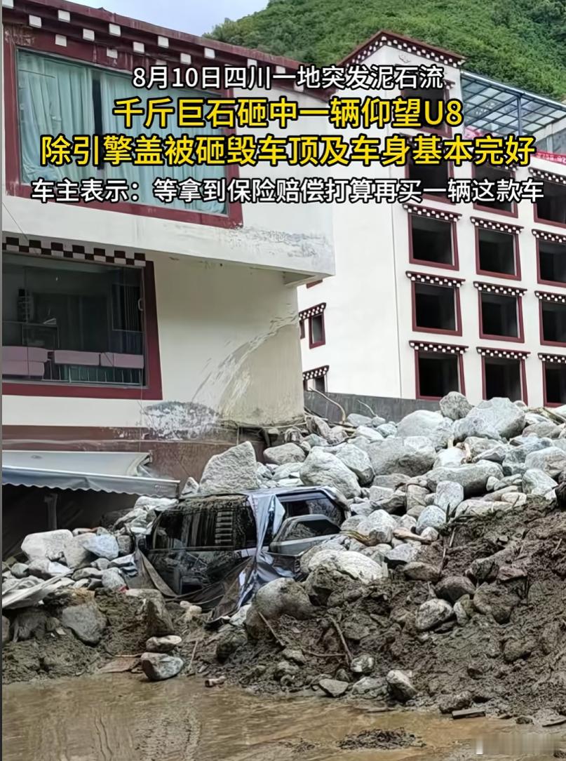 仰望U8到底有多硬？！硬扛泥石流！千斤巨石都砸不垮一辆车，车主说等保险赔付到位再