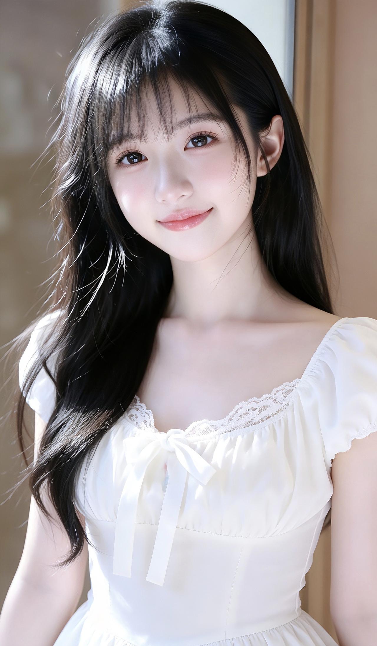 温柔甜美的少女，白裙飘飘！清纯甜美的样子漂亮吗 美少女 少女