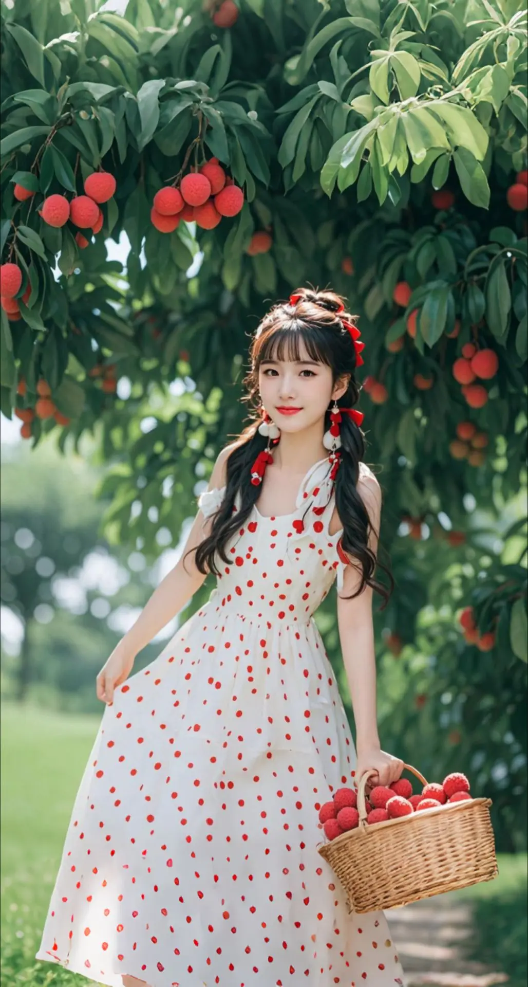 AI扩图 AI红荔白衣少女