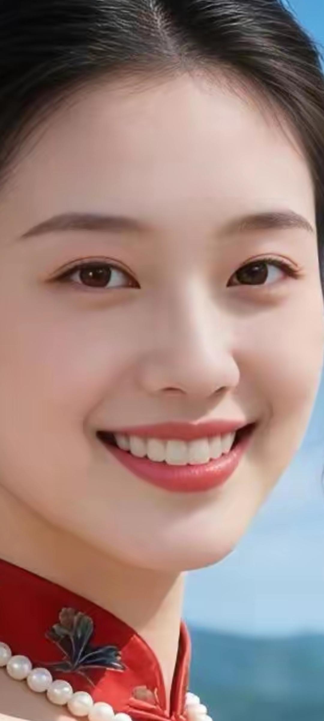 微笑如阳光般温暖，红衣似锦绣般绚烂。