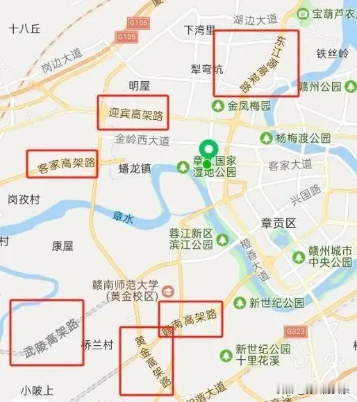 打开地图发现赣州到处都是高架路的字眼，作为地级市这是实属有点厉害了，这么看来江西