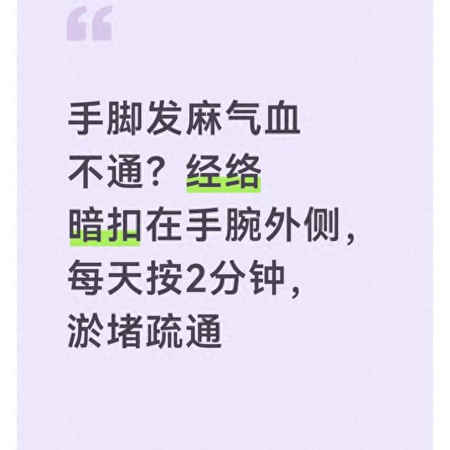 手脚发麻气血不通？经络暗扣在手腕外侧，每天按2分钟，淤堵疏通