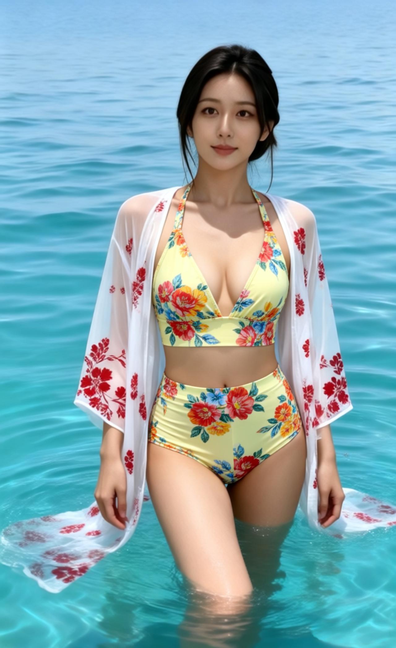 夏天海边度假，穿这身泳衣太美了。