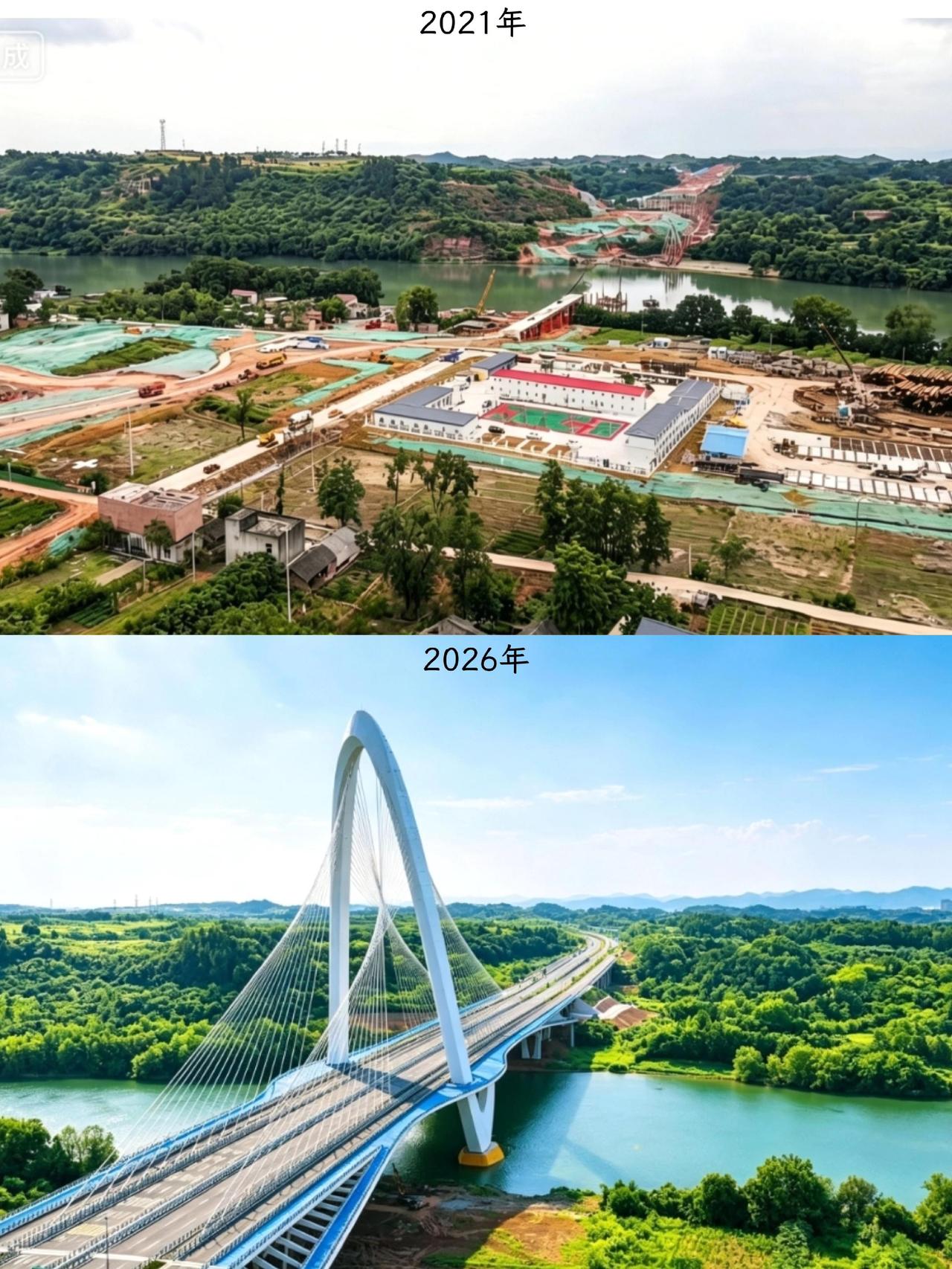 金简仁沱江大桥五年前后对比！金简仁快速路沱江大桥开工修建时间是2021年通车时间