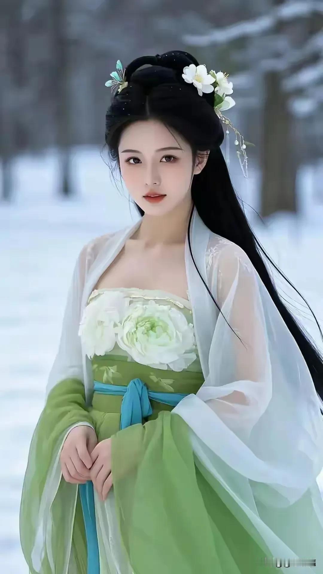 冬日古风少女，一袭白衣，如花般绽放古风美女气质好 古风美人＃ 古装美女美若仙 青