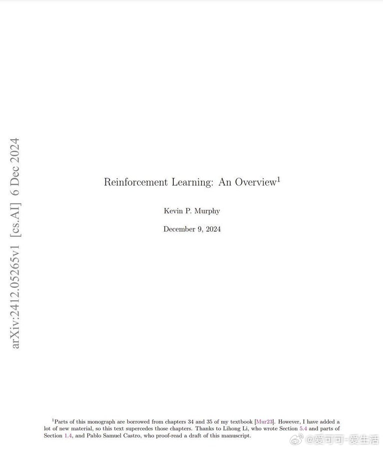 谷歌DeepMind科学家Kevin Murphy最新巨著《Reinforcem