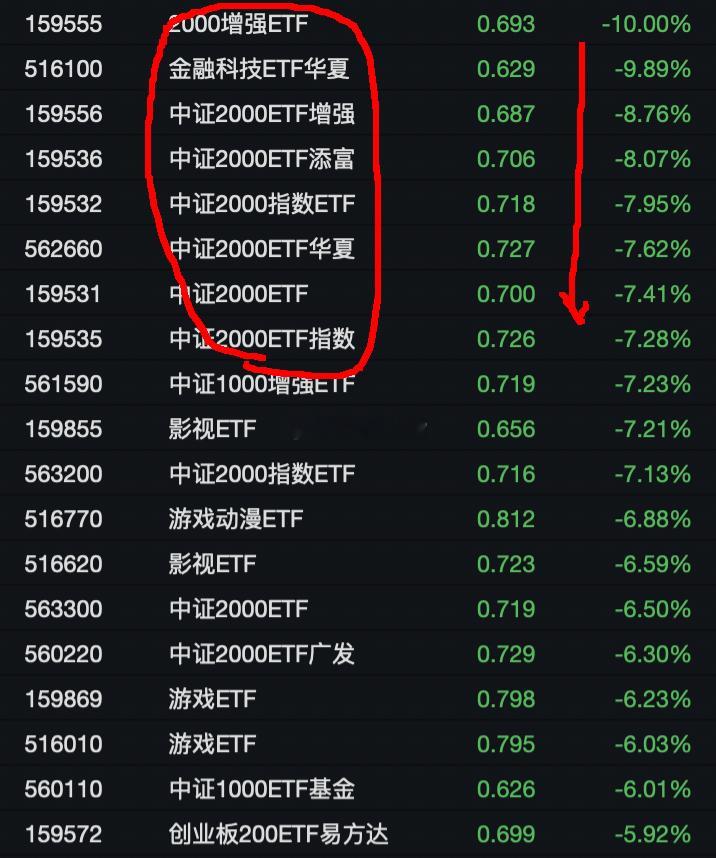 500、1000被国家队抱走，留下2000原地哭泣#A股#ETF跌幅榜中证200