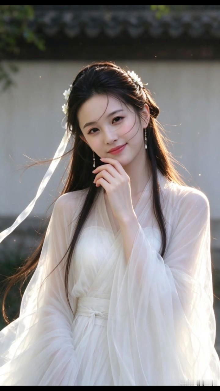 这姑娘打扮得真像古代仙女。穿花裙的姑娘