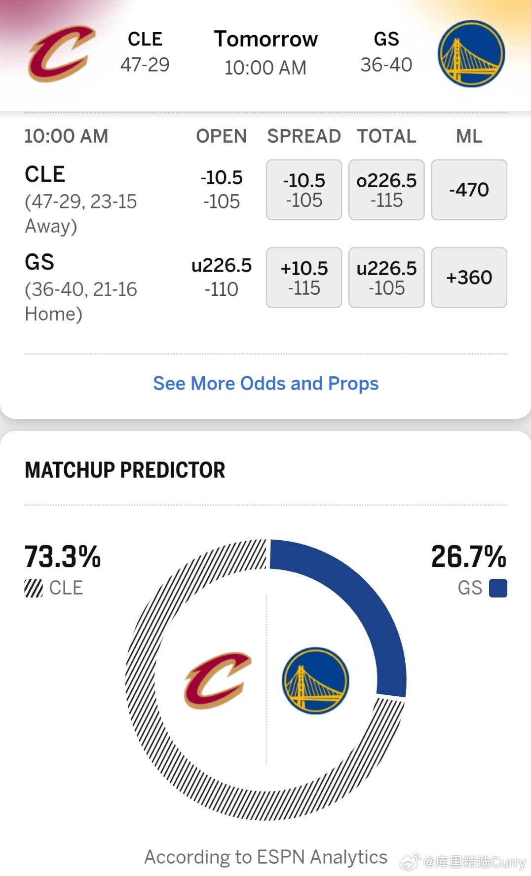 比赛预告：明天上午10点，勇士背靠背战骑士。距离库里复出，越来越近。勇士伤病报告