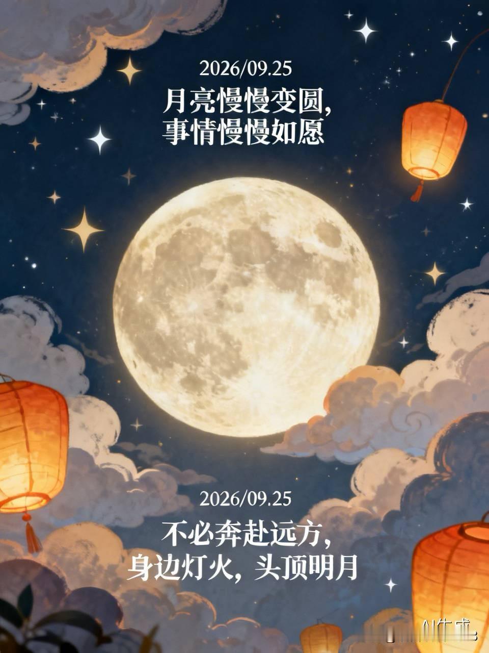 🥮²⁰²⁶/₀₉.₂₅ •‿•✿ᵕ̈月亮慢慢变圆🌕，事情慢慢如愿🌠
赏天上
