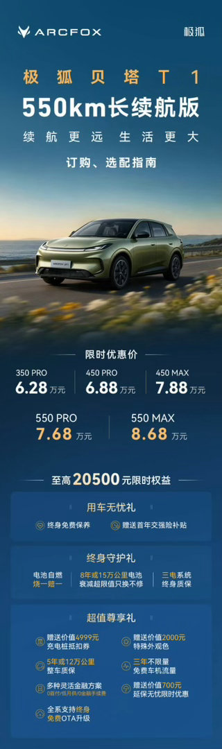 【A0级续航新标杆！极狐贝塔T1 550km版7.68万起】极狐贝塔T1 550
