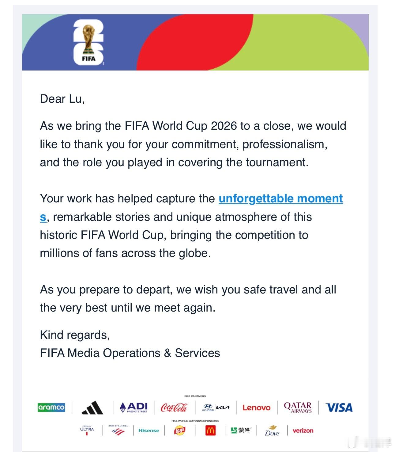 Dear FIFA，As you bring the FIFA World Cu