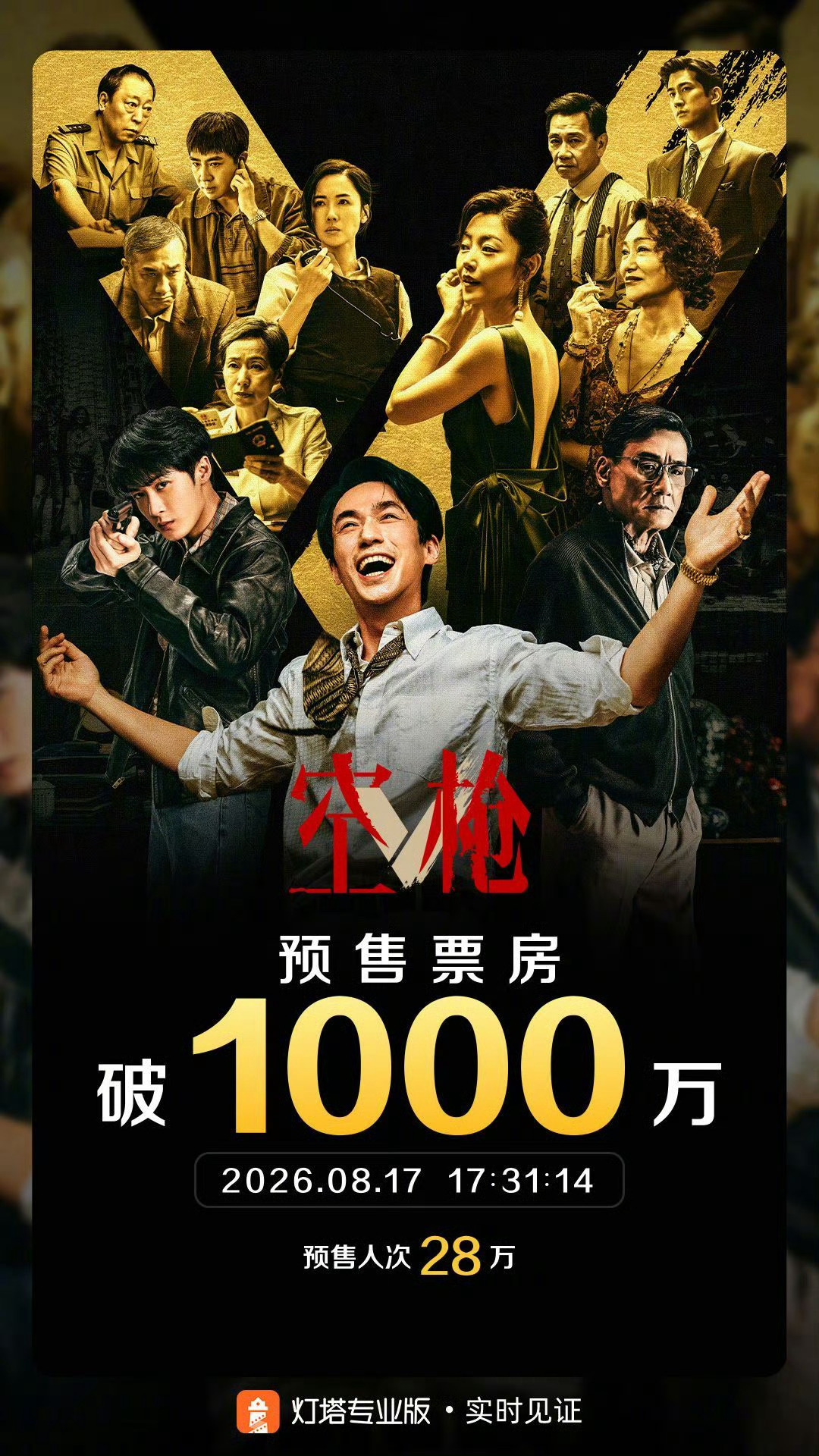 空枪预售票房破1000万 据灯塔专业版实时数据，截至8月17日，影片《空枪》预售