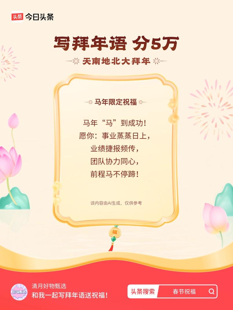 写拜年语送祝福新春拜年送祝福！我的祝福是：“马年“马”到成功！愿你：事业蒸蒸日上