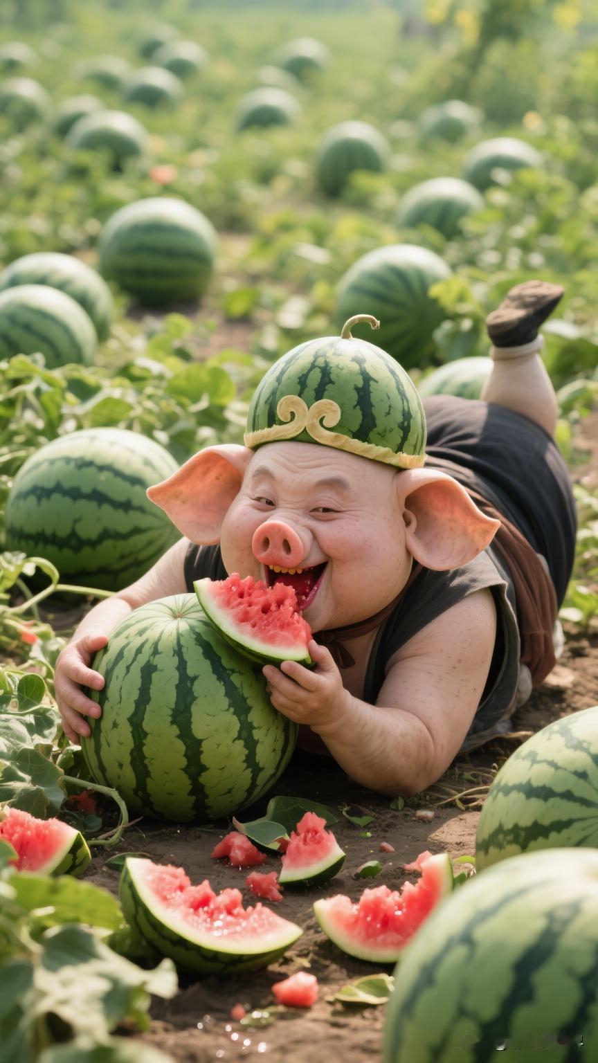 萌猪吃西瓜，欢乐满田园！🐷🍉🌞田园里的西瓜 吃瓜小猪猪 萌西瓜