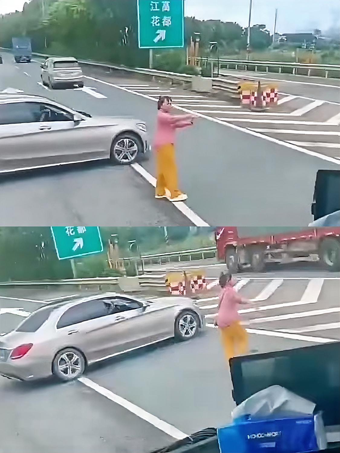 先不说别的，这副驾是真听话啊。

因为错过高速匝道，司机让副驾下来挡一下车，就这