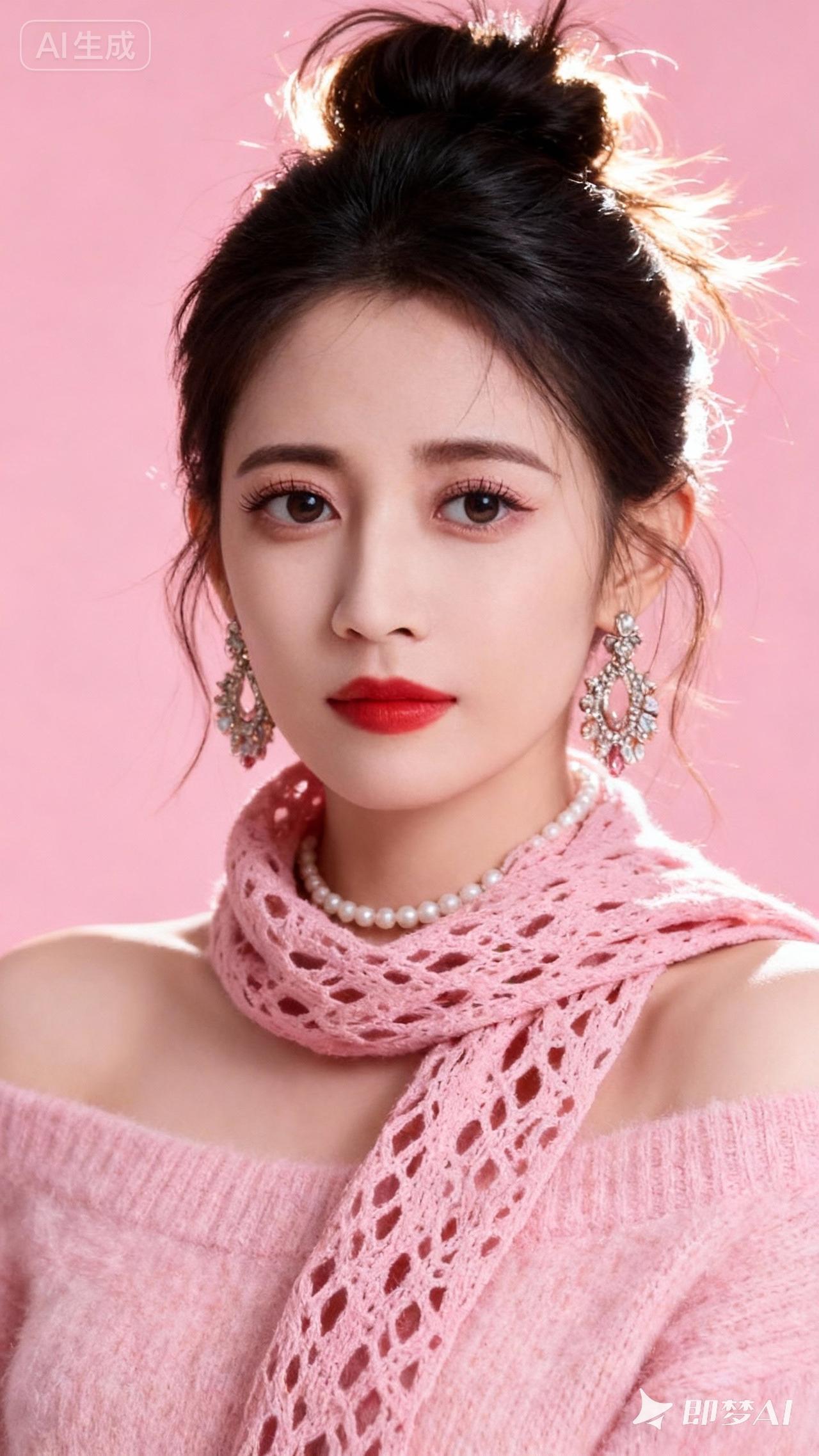 温柔粉调，优雅气质，珍珠与耳环的完美搭配，尽显女性魅力。