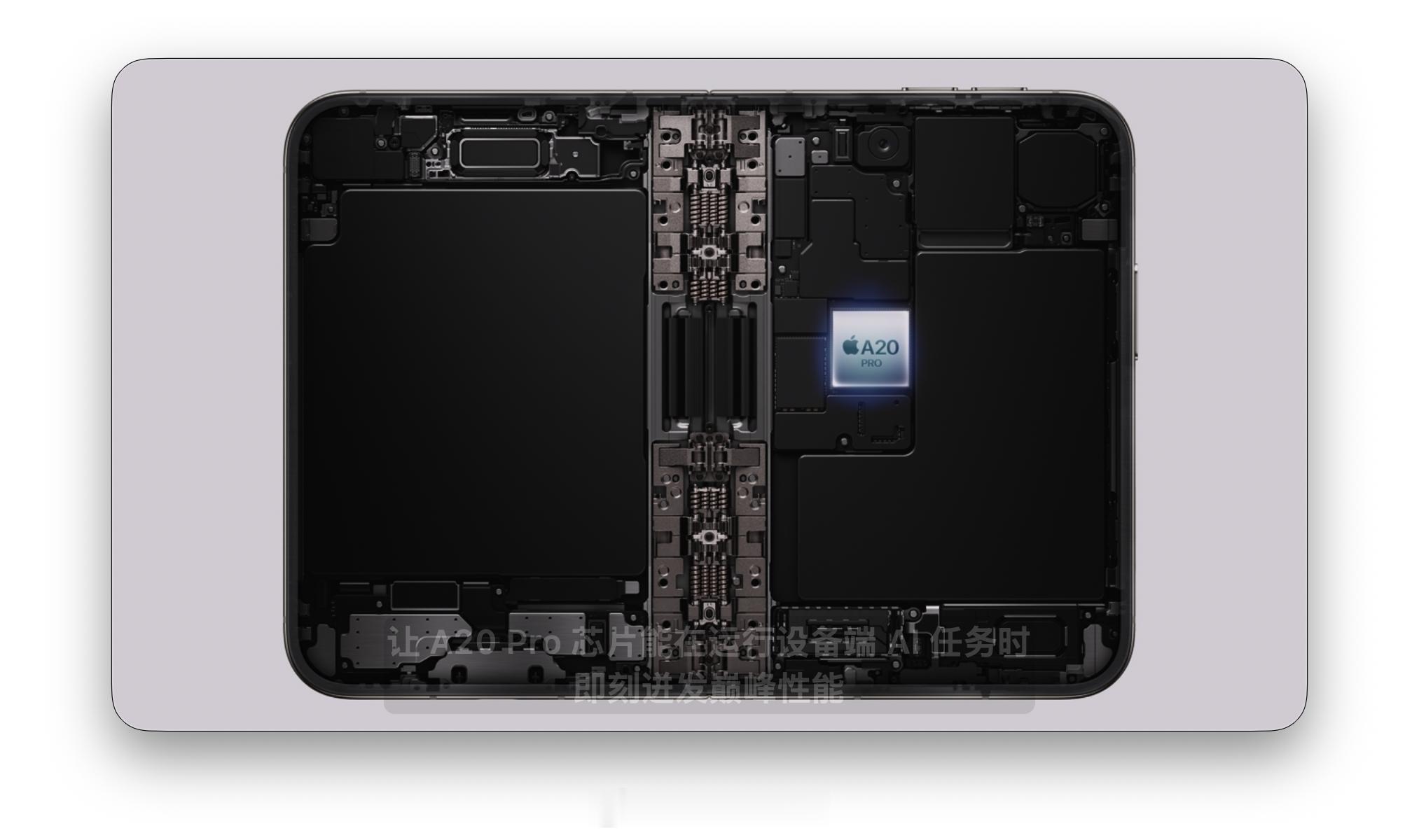 苹果发布会iPhone Duo 内部结构图。比较好奇iPhoneDuo 屏下摄像