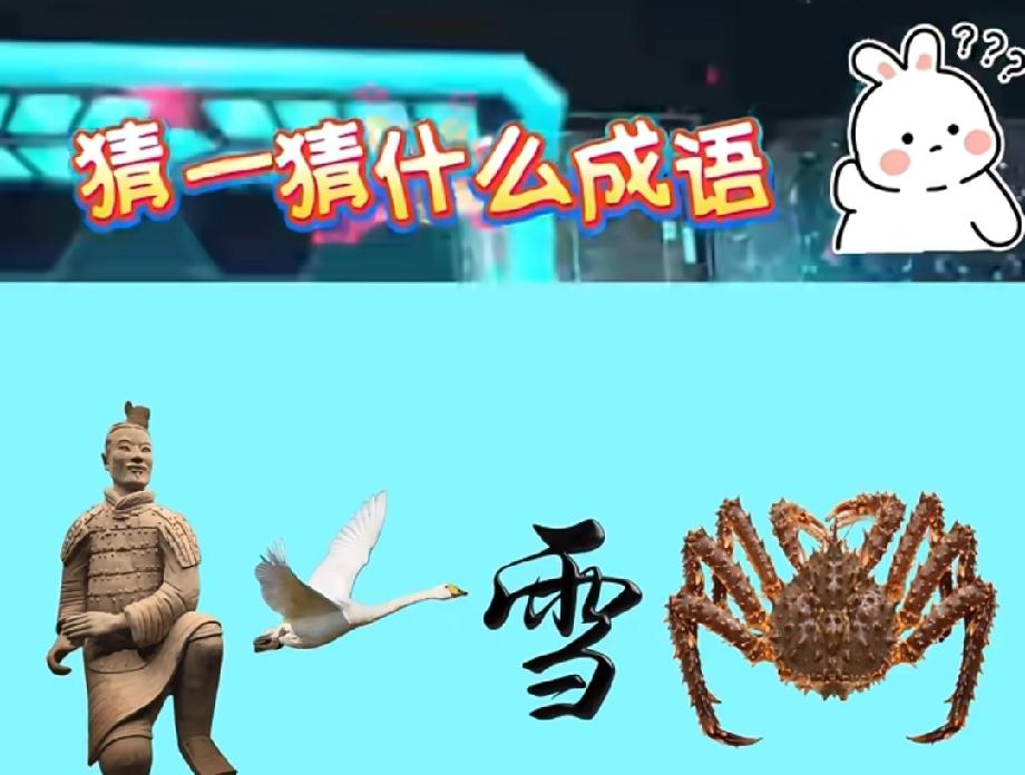 兵马俑、天鹅、“雪”字、一只螃蟹，打一成语？