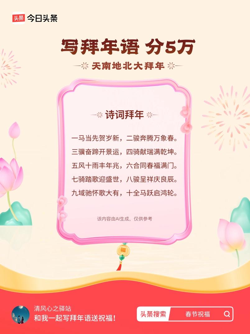 写拜年语送祝福新春拜年送祝福！我的祝福是：“一马当先贺岁新，二骏奔腾万象春。三骥