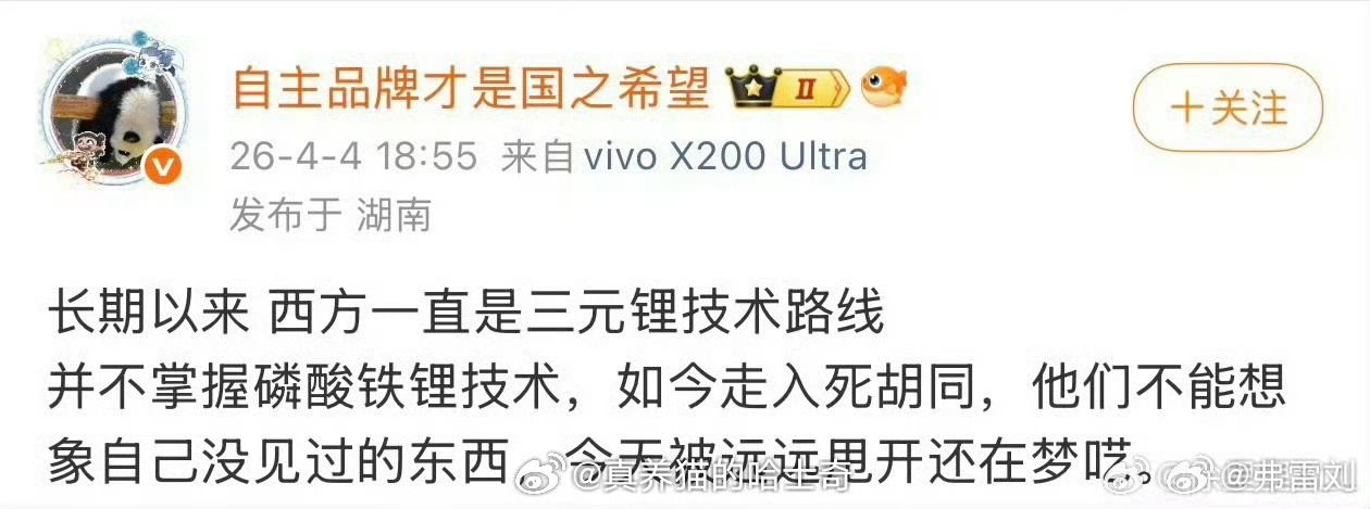 靠民粹起来的人就会天天搞对立三元锂和磷酸铁锂都是中国要走的路线，不止如此还有钠电