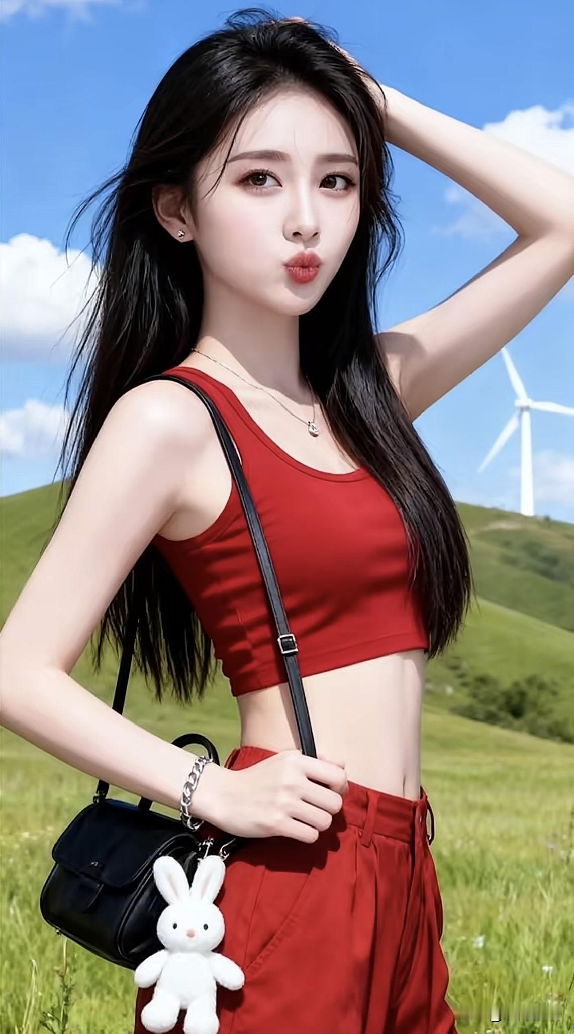 红衣少女倚风立，春日芳菲满眼明。温柔白衣少女 红衣美少女写真 红衣温柔少女 红衣