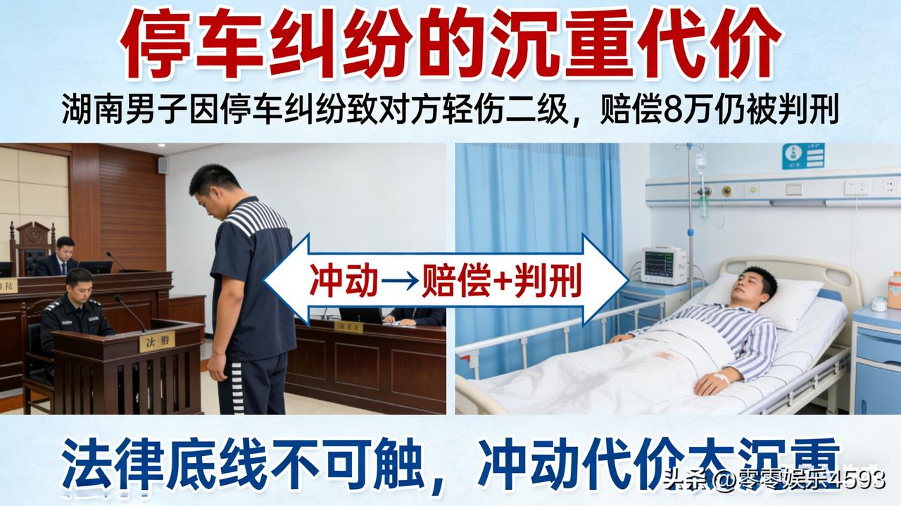 湖南一男子因停车纠纷推搡他人，对方轻伤二级，事后赔偿 8 万元仍被判刑。司法鉴定