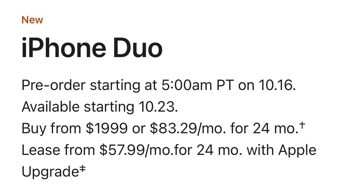 iPhone Duo 贵？苹果老早就想好了方案：每月58美元。 ​​​
