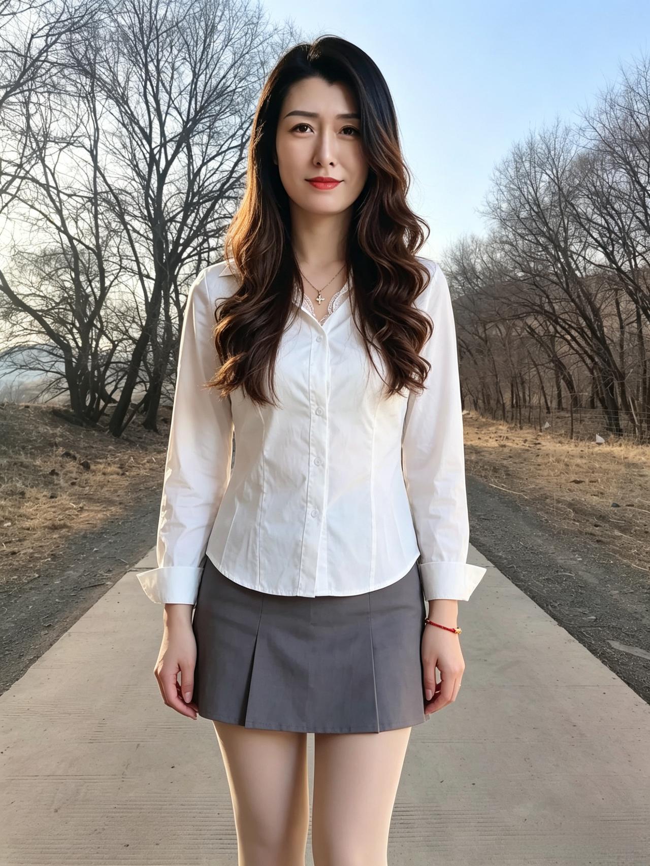 晴郊日暖影悠然，眉黛含春韵满天。
俗世千般皆逊色，清风偏爱美人肩。