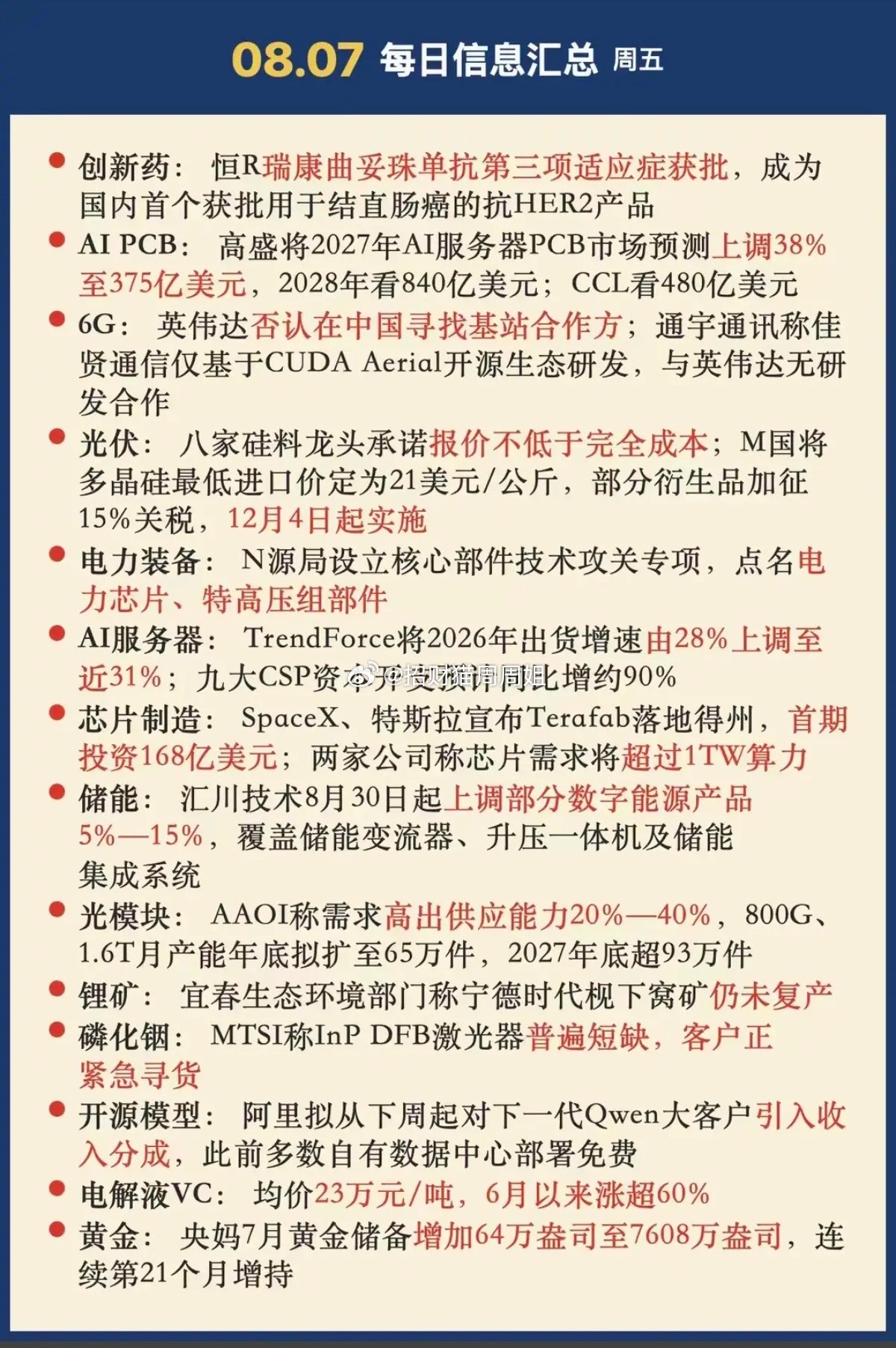 8.07周五  晚间：财经热点信息整理！1.创新药2.人工智能，AI  PCB3