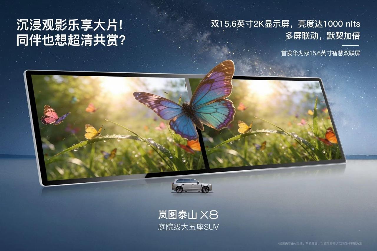 “境”“界”都没用上，岚图先用了！泰山X8官宣首搭华为双15.6英寸双联屏
【2