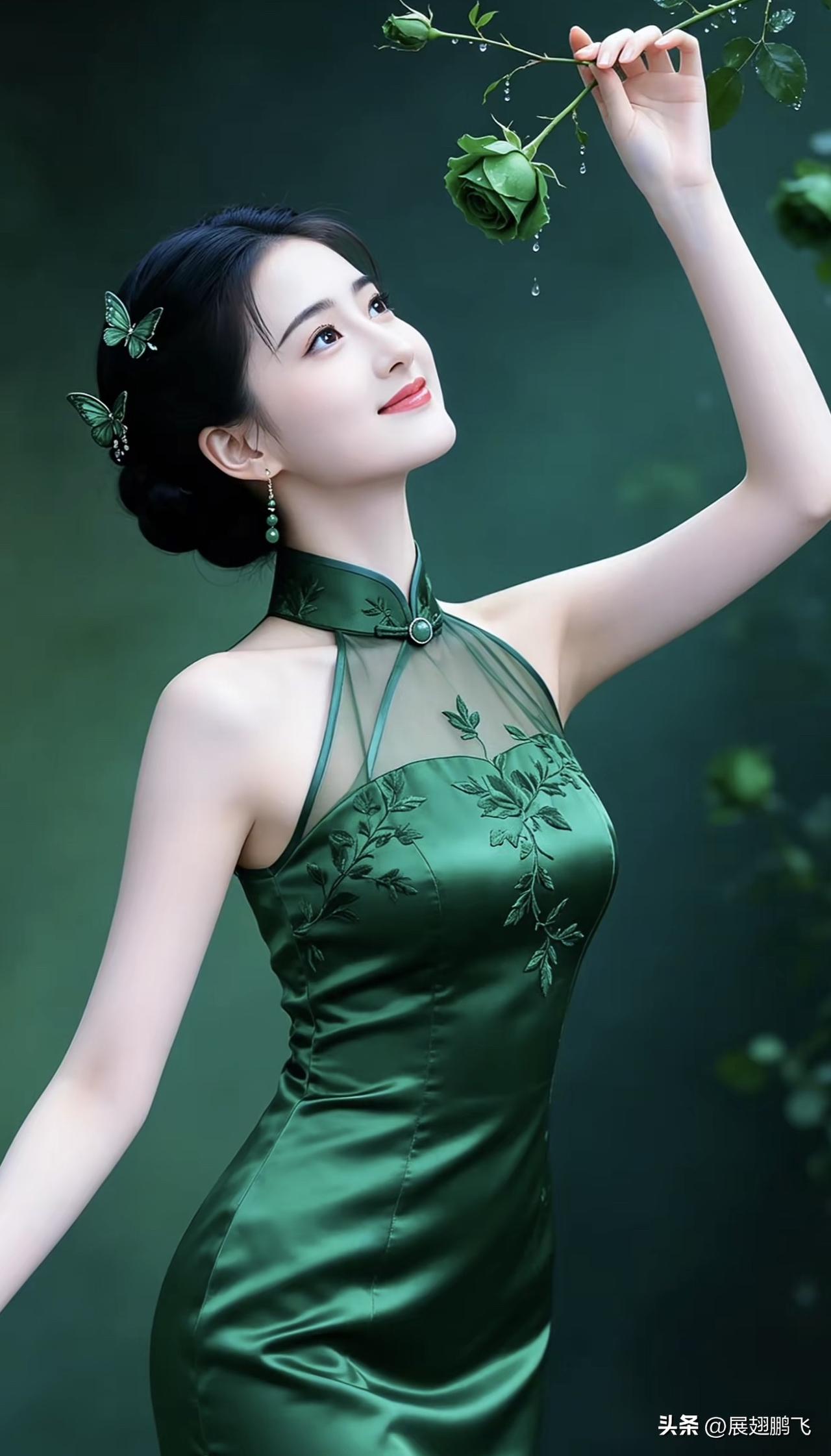 优雅绿裙仙女，花间轻舞，美不胜收！🌸💃🌿绿裙美人 气质绿裙 绿裙花间 绿裙