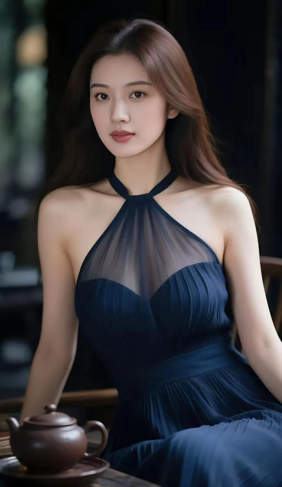 优雅蓝裙，茶香相伴，静享时光摄影分享作品
