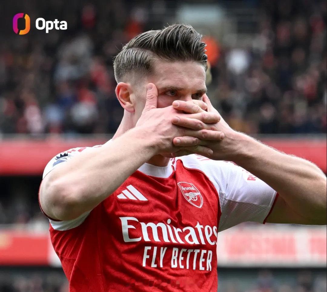 Opta统计，哲凯赖什本赛季各项赛事已经代表阿森纳打进18球，在英超时代里（92