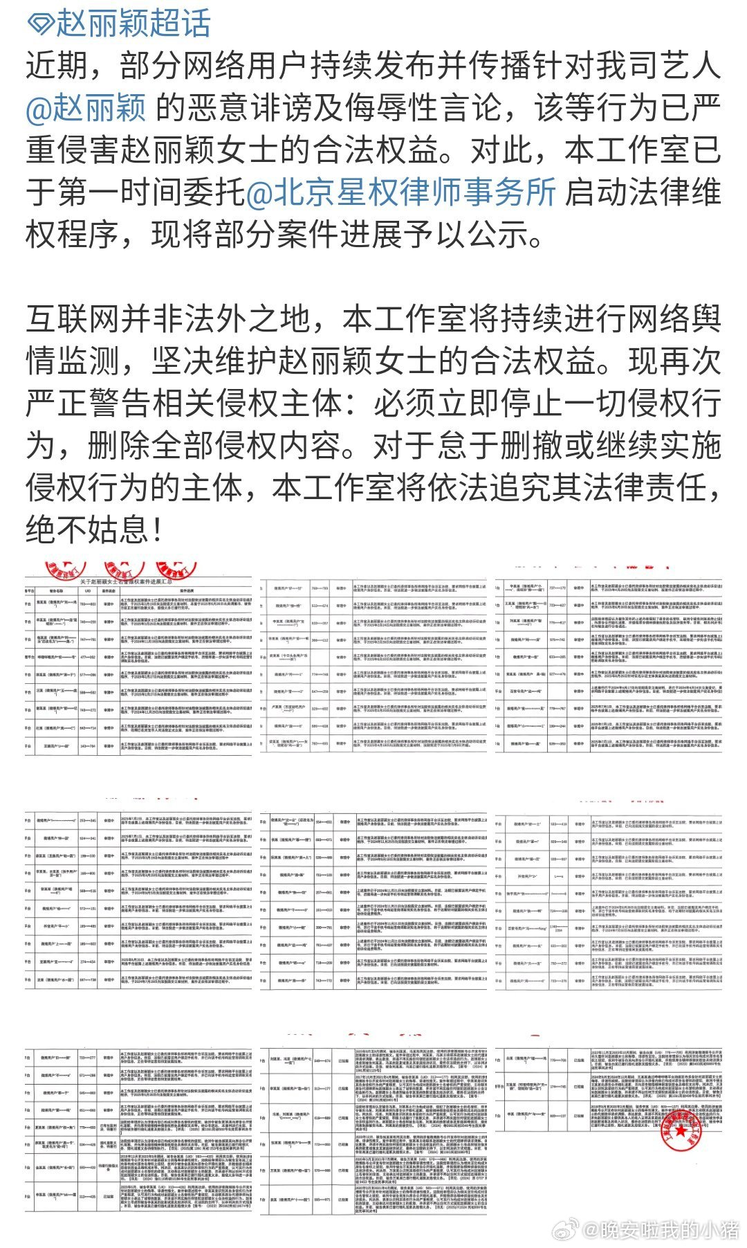 赵丽颖工作室公示维权进展，告了好多人啊，九页纸[震惊][震惊] ​​​