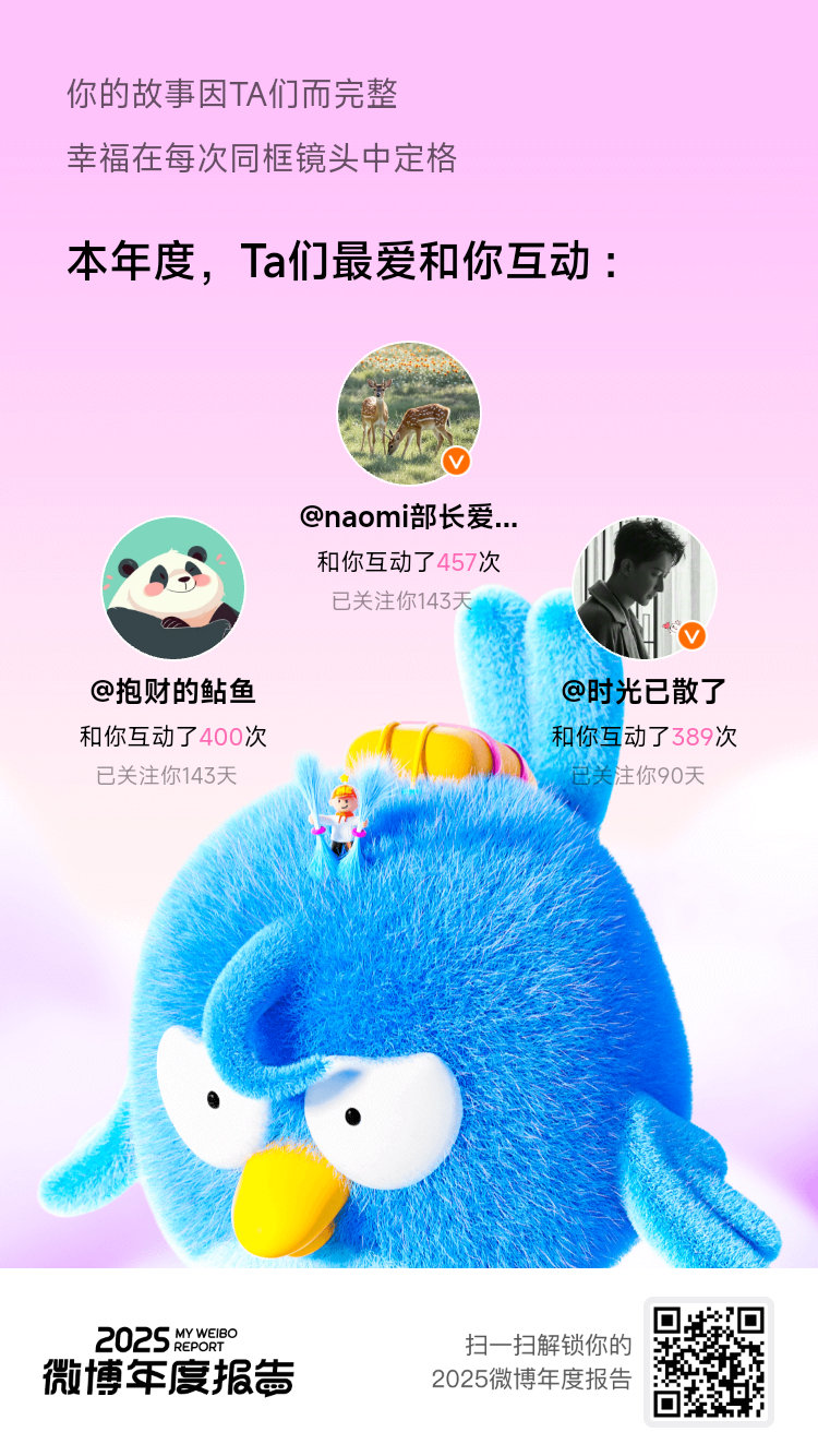 微博年度报告仔细回想，2025年很多难忘的瞬间，都发生在和你们的互动里。谢谢懂我