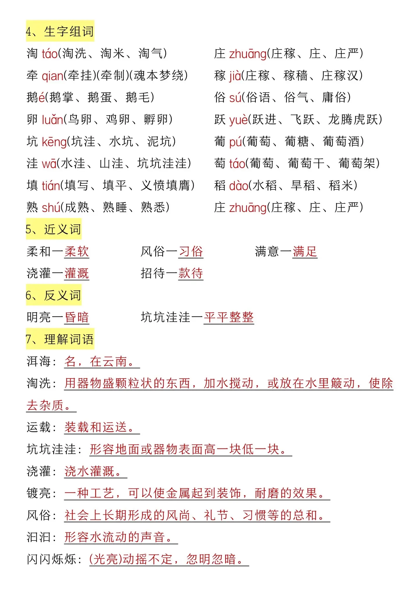 四年级语文上册第一单元知识点汇总‼️。四年级语文上册第一单元知识点汇总...