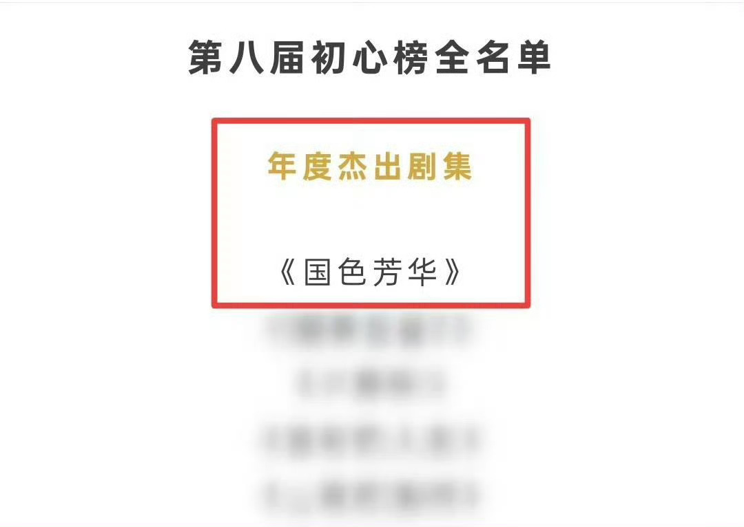 杨紫国色芳华荣获第八届初心榜年度杰出剧集，记不清这是第几个奖了 ​​​