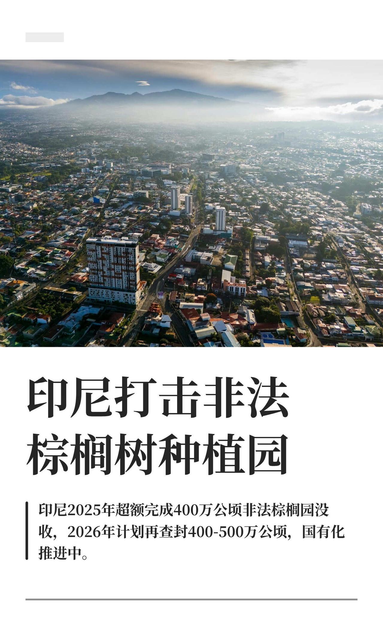 印尼打击非法棕榈树种植园
标题：印尼打击非法棕榈树种植园
没收土地总量：自202