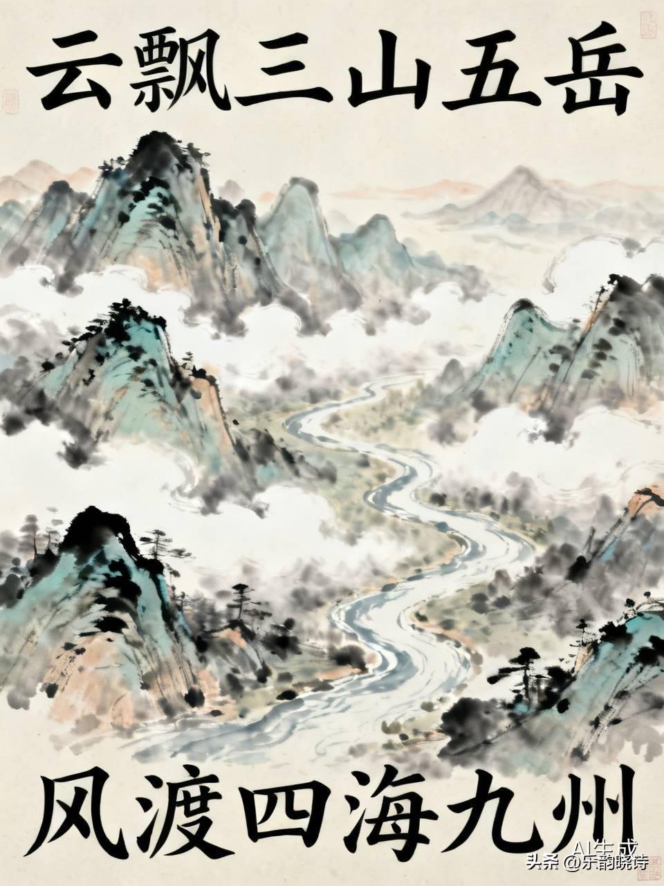 看到“云飘三山五岳”这个上联，感觉特别有意境，云悠悠地飘荡在三山五岳之上，那画面