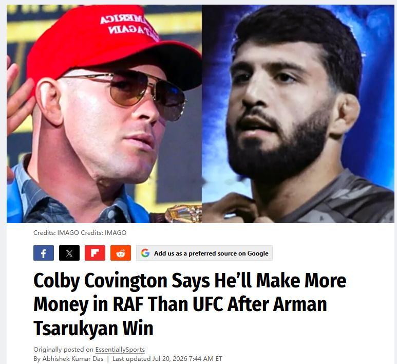 “美国战鹰”科尔比·卡温顿（Colby Covington）说，他在RAF一年赚